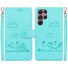 For Samsung Galaxy S22 Ultra 5G Cute Cats RFID Leather Phone Case(Green) - 1