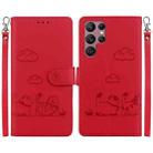 For Samsung Galaxy S22 Ultra 5G Cute Cats RFID Leather Phone Case(Red) - 1