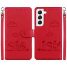 For Samsung Galaxy S22 5G Cute Cats RFID Leather Phone Case(Red) - 1