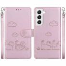 For Samsung Galaxy S22+ 5G Cute Cats RFID Leather Phone Case(Rose Gold) - 1