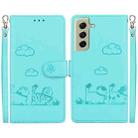 For Samsung Galaxy S21+ 5G Cute Cats RFID Leather Phone Case(Green) - 1
