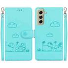 For Samsung Galaxy S21 5G Cute Cats RFID Leather Phone Case(Green) - 1