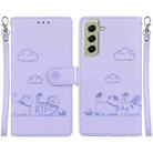 For Samsung Galaxy S21 FE 5G Cute Cats RFID Leather Phone Case(Purple) - 1