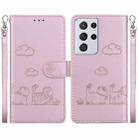 For Samsung Galaxy S21 Ultra 5G Cute Cats RFID Leather Phone Case(Rose Gold) - 1