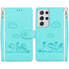 For Samsung Galaxy S21 Ultra 5G Cute Cats RFID Leather Phone Case(Green) - 1