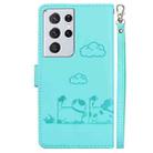 For Samsung Galaxy S21 Ultra 5G Cute Cats RFID Leather Phone Case(Green) - 3