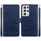 For Samsung Galaxy S21 Ultra 5G Cute Cats RFID Leather Phone Case(Blue) - 1