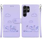 For Samsung Galaxy S25 Ultra 5G Cute Cats RFID Leather Phone Case(Purple) - 1
