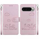 For Google Pixel 9 / 9 Pro Cute Cats RFID Leather Phone Case(Rose Gold) - 1