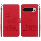 For Google Pixel 9 / 9 Pro Cute Cats RFID Leather Phone Case(Red) - 1