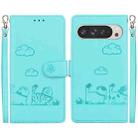 For Google Pixel 9 Pro XL Cute Cats RFID Leather Phone Case(Green) - 1