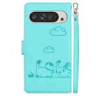 For Google Pixel 9 Pro XL Cute Cats RFID Leather Phone Case(Green) - 3