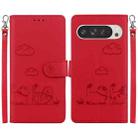 For Google Pixel 9 Pro XL Cute Cats RFID Leather Phone Case(Red) - 1