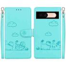 For Google Pixel 8a Cute Cats RFID Leather Phone Case(Green) - 1