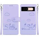 For Google Pixel 8a Cute Cats RFID Leather Phone Case(Purple) - 1