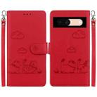 For Google Pixel 8a Cute Cats RFID Leather Phone Case(Red) - 1