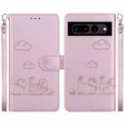 For Google Pixel 7 Cute Cats RFID Leather Phone Case(Rose Gold) - 1