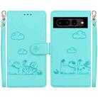 For Google Pixel 7 Cute Cats RFID Leather Phone Case(Green) - 1