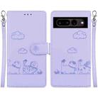 For Google Pixel 7 Cute Cats RFID Leather Phone Case(Purple) - 1