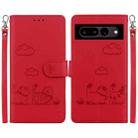 For Google Pixel 7 Cute Cats RFID Leather Phone Case(Red) - 1