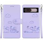 For Google Pixel 7 Pro Cute Cats RFID Leather Phone Case(Purple) - 1