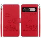 For Google Pixel 7 Pro Cute Cats RFID Leather Phone Case(Red) - 1