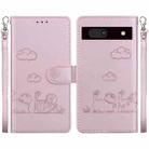 For Google Pixel 7a Cute Cats RFID Leather Phone Case(Rose Gold) - 1