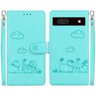 For Google Pixel 7a Cute Cats RFID Leather Phone Case(Green) - 1