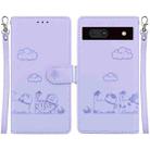 For Google Pixel 7a Cute Cats RFID Leather Phone Case(Purple) - 1