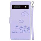 For Google Pixel 7a Cute Cats RFID Leather Phone Case(Purple) - 3