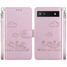 For Google Pixel 6a Cute Cats RFID Leather Phone Case(Rose Gold) - 1