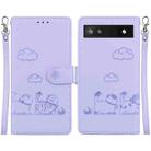 For Google Pixel 6a Cute Cats RFID Leather Phone Case(Purple) - 1