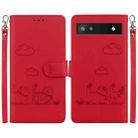 For Google Pixel 6a Cute Cats RFID Leather Phone Case(Red) - 1