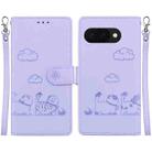 For Google Pixel 9a Cute Cats RFID Leather Phone Case(Purple) - 1