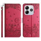 For Redmi Note 14 5G Cat Embossing Pattern Leather Phone Case with Lanyard(Red) - 1