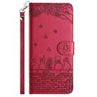 For Redmi Note 14 5G Cat Embossing Pattern Leather Phone Case with Lanyard(Red) - 2