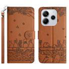 For Redmi Note 14 4G 163.25mm Cat Embossing Pattern Leather Phone Case with Lanyard(Brown) - 1
