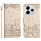 For Redmi Note 14 4G 163.25mm Cat Embossing Pattern Leather Phone Case with Lanyard(Beige) - 1