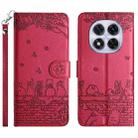 For Redmi Note 14 Pro 4G Cat Embossing Pattern Leather Phone Case with Lanyard(Red) - 1