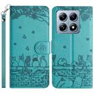 For Xiaomi 14T Cat Embossing Pattern Leather Phone Case with Lanyard(Blue) - 1