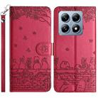 For Xiaomi 14T Pro Cat Embossing Pattern Leather Phone Case with Lanyard(Red) - 1