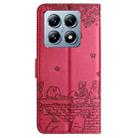 For Xiaomi 14T Pro Cat Embossing Pattern Leather Phone Case with Lanyard(Red) - 3