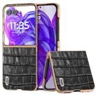 For Motorola Razr 50 Ultra ABEEL Electroplating Frame Crocodile Texture Genuine Leather Phone Case(Black) - 1
