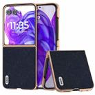 For Motorola Razr 50 Ultra ABEEL Electroplating Frame Cross Texture Genuine Leather Phone Case(Blue) - 1