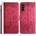 For Samsung Galaxy A16 5G Cat Embossing Pattern Leather Phone Case with Lanyard(Red) - 1