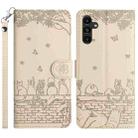 For Samsung Galaxy A16 5G Cat Embossing Pattern Leather Phone Case with Lanyard(Beige) - 1