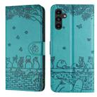 For Samsung Galaxy A26 5G Cat Embossing Pattern Leather Phone Case with Lanyard(Blue) - 1