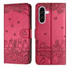 For Samsung Galaxy A36 5G Cat Embossing Pattern Leather Phone Case with Lanyard(Red) - 1
