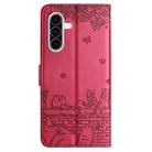 For Samsung Galaxy A36 5G Cat Embossing Pattern Leather Phone Case with Lanyard(Red) - 3