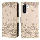 For Samsung Galaxy A36 5G Cat Embossing Pattern Leather Phone Case with Lanyard(Beige) - 1